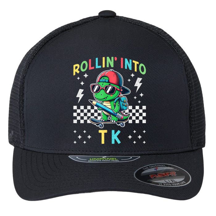 Rollin Into Tk Dinosaur First Day Of Tk I’M Ready For Tk Flexfit Unipanel Trucker Cap