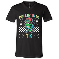 Rollin Into Tk Dinosaur First Day Of Tk I’M Ready For Tk V-Neck T-Shirt