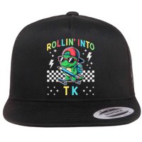 Rollin Into Tk Dinosaur First Day Of Tk I’M Ready For Tk Flat Bill Trucker Hat