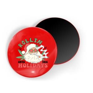 Rollin Into The Holidays Santa Smoker Retro Christmas Cannabis Weed Magnet