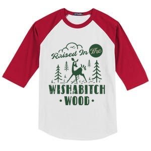 Raised In The Wishabitch Woods Funny Camping Kids Colorblock Raglan Jersey