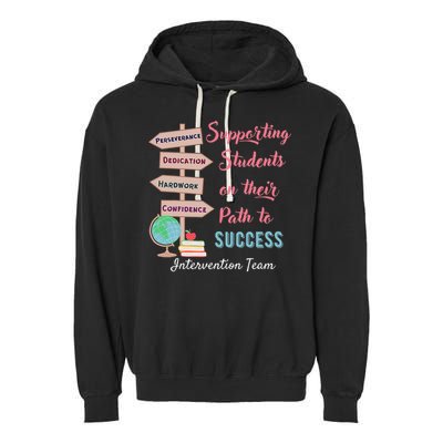 Retro Intervention Team Teacher Early Intervention Squad Garment-Dyed Fleece Hoodie