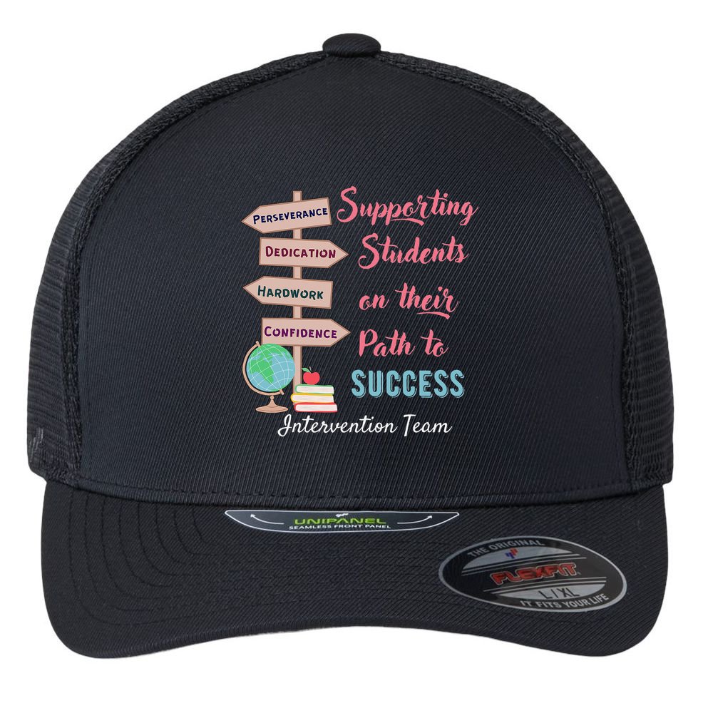 Retro Intervention Team Teacher Early Intervention Squad Flexfit Unipanel Trucker Cap