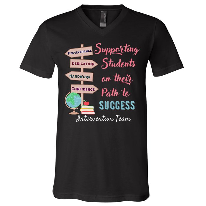 Retro Intervention Team Teacher Early Intervention Squad V-Neck T-Shirt