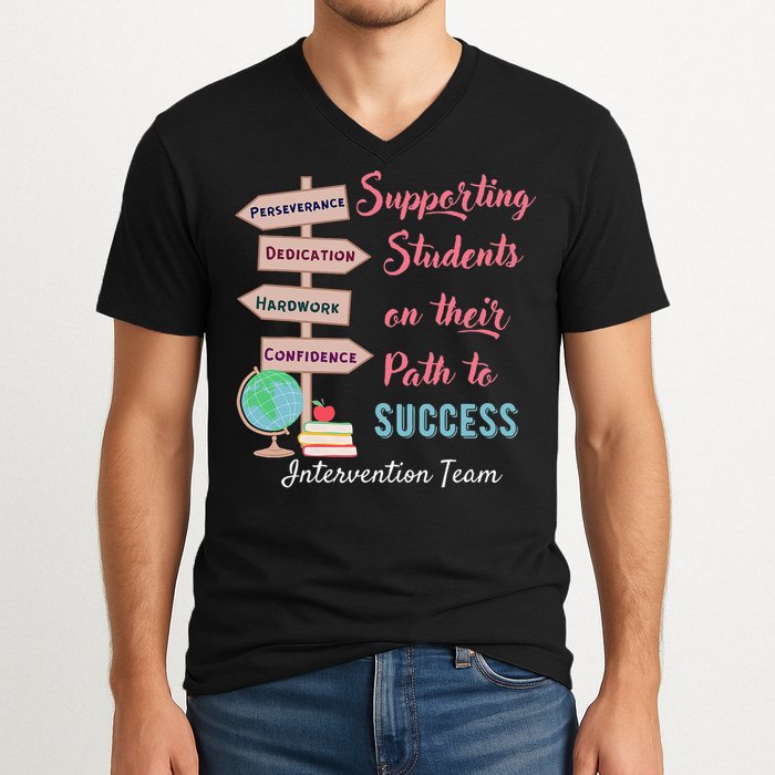 Retro Intervention Team Teacher Early Intervention Squad V-Neck T-Shirt