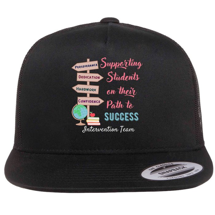 Retro Intervention Team Teacher Early Intervention Squad Flat Bill Trucker Hat