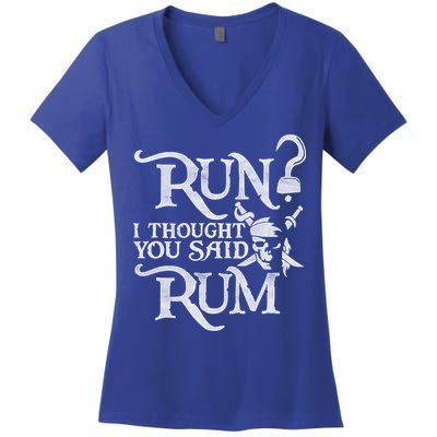 Run I Thought You Said Rum Funny Pirate Running Wine Lover Women's V-Neck T-Shirt
