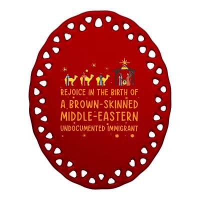 Rejoice In The Birth Of A Brown Skinned Middle Eastern Ceramic Oval Ornament