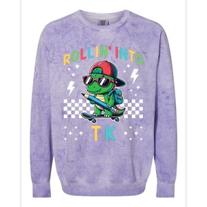 Rollin Into Tk Dinosaur First Day Of Tk I’M Ready For Tk Colorblast Crewneck Sweatshirt