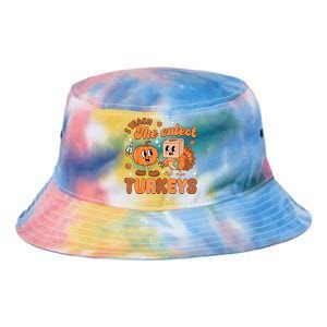 Retro I Teach The Cutest Turkey Thanksgiving Pumpkin Teacher Tie Dye Newport Bucket Hat