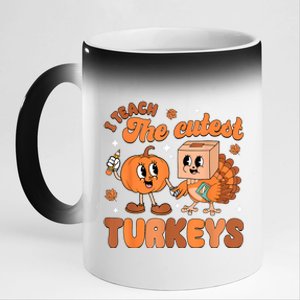 Retro I Teach The Cutest Turkey Thanksgiving Pumpkin Teacher 11oz Black Color Changing Mug