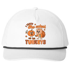 Retro I Teach The Cutest Turkey Thanksgiving Pumpkin Teacher Snapback Five-Panel Rope Hat