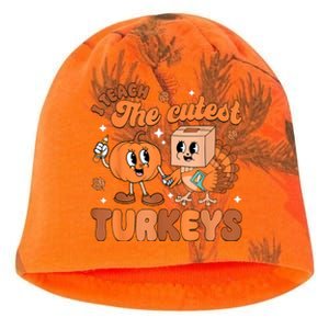 Retro I Teach The Cutest Turkey Thanksgiving Pumpkin Teacher Kati - Camo Knit Beanie