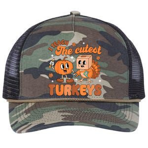 Retro I Teach The Cutest Turkey Thanksgiving Pumpkin Teacher Retro Rope Trucker Hat Cap