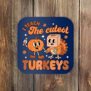 Retro I Teach The Cutest Turkey Thanksgiving Pumpkin Teacher Coaster