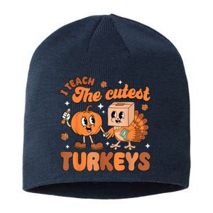 Retro I Teach The Cutest Turkey Thanksgiving Pumpkin Teacher Sustainable Beanie