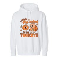 Retro I Teach The Cutest Turkey Thanksgiving Pumpkin Teacher Garment-Dyed Fleece Hoodie