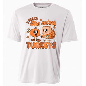 Retro I Teach The Cutest Turkey Thanksgiving Pumpkin Teacher Cooling Performance Crew T-Shirt