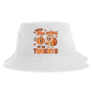 Retro I Teach The Cutest Turkey Thanksgiving Pumpkin Teacher Sustainable Bucket Hat