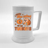 Retro I Teach The Cutest Turkey Thanksgiving Pumpkin Teacher Beer Stein