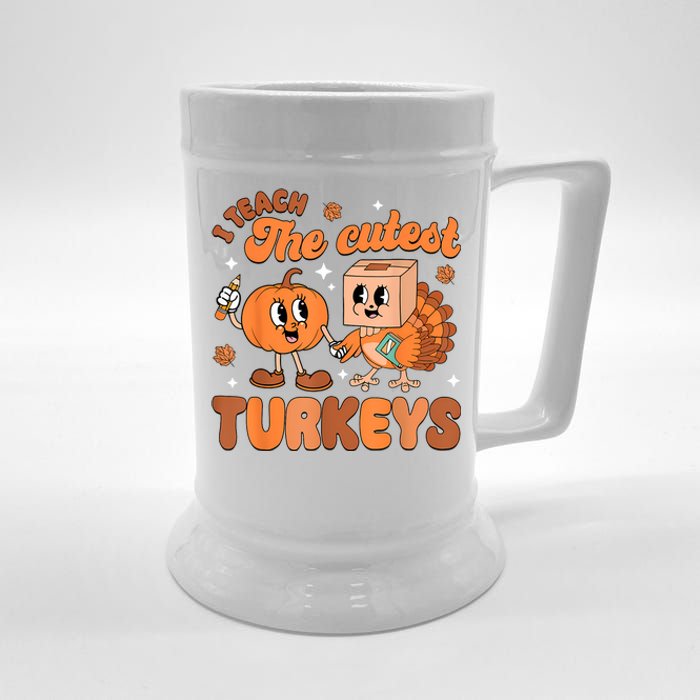 Retro I Teach The Cutest Turkey Thanksgiving Pumpkin Teacher Beer Stein