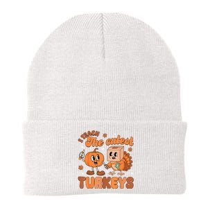 Retro I Teach The Cutest Turkey Thanksgiving Pumpkin Teacher Knit Cap Winter Beanie