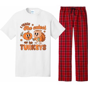 Retro I Teach The Cutest Turkey Thanksgiving Pumpkin Teacher Pajama Set