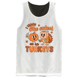 Retro I Teach The Cutest Turkey Thanksgiving Pumpkin Teacher Mesh Reversible Basketball Jersey Tank