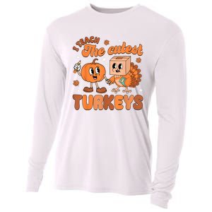 Retro I Teach The Cutest Turkey Thanksgiving Pumpkin Teacher Cooling Performance Long Sleeve Crew