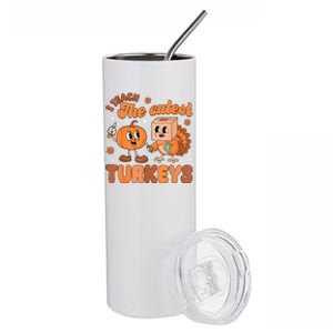 Retro I Teach The Cutest Turkey Thanksgiving Pumpkin Teacher Stainless Steel Tumbler