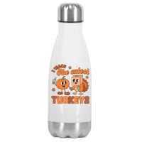 Retro I Teach The Cutest Turkey Thanksgiving Pumpkin Teacher Stainless Steel Insulated Water Bottle