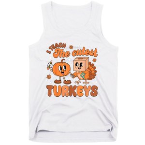 Retro I Teach The Cutest Turkey Thanksgiving Pumpkin Teacher Tank Top