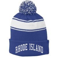 Rhode Island Throwback Design Classic Stripe Pom Pom Beanie