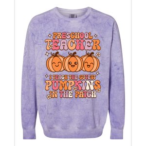 Retro I Teach Cutest Pumpkins In The Patch Preschool Teacher Colorblast Crewneck Sweatshirt