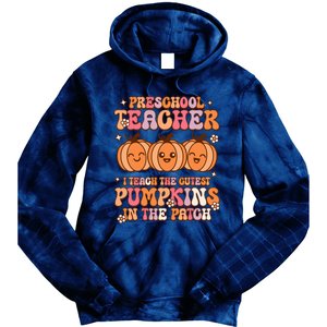 Retro I Teach Cutest Pumpkins In The Patch Preschool Teacher Tie Dye Hoodie