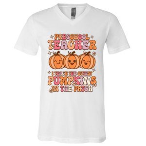 Retro I Teach Cutest Pumpkins In The Patch Preschool Teacher V-Neck T-Shirt