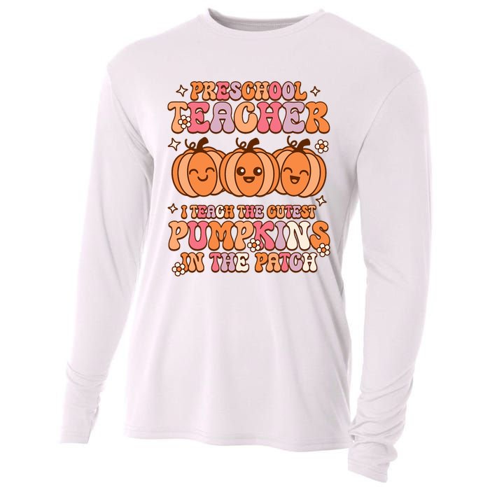 Retro I Teach Cutest Pumpkins In The Patch Preschool Teacher Cooling Performance Long Sleeve Crew