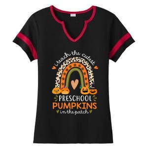 Rainbow I Teach The Cutest Pumpkins In Patch Fall Preschool Ladies Halftime Notch Neck Tee