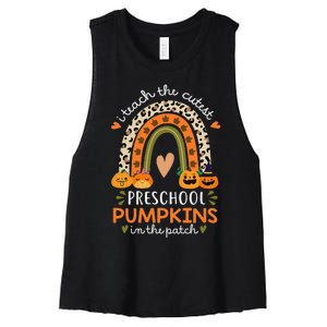 Rainbow I Teach The Cutest Pumpkins In Patch Fall Preschool Women's Racerback Cropped Tank