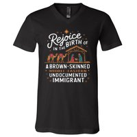 Rejoice In The Birth Of A Brown Skinned Christmas Christian V-Neck T-Shirt