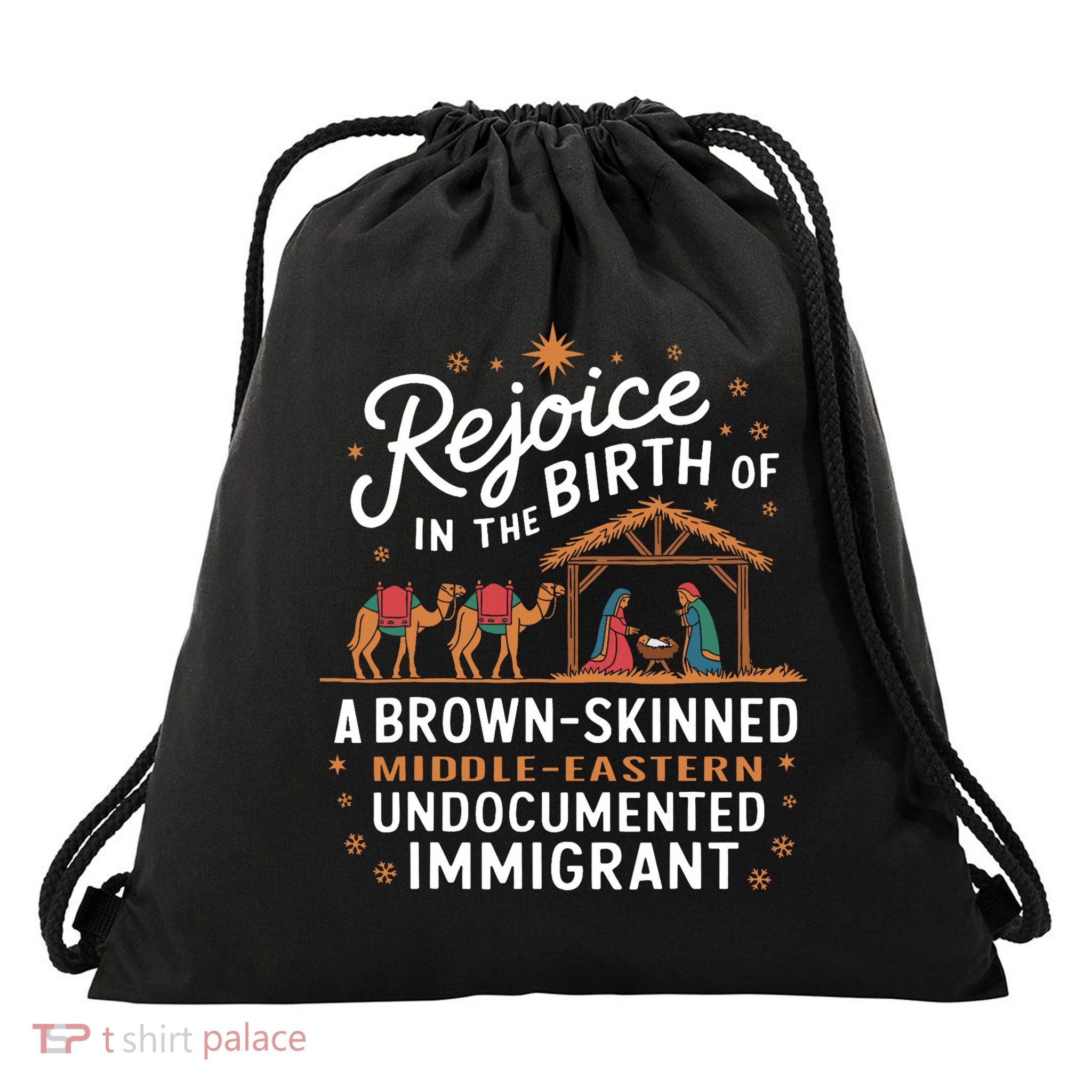 Rejoice In The Birth Of A Brown Skinned Christmas Christian Drawstring Bag