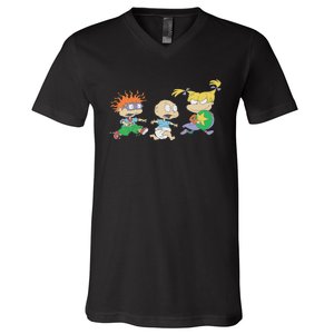 Rugrats Iconic Trio Angelica Tommy Chuckie Big Chest Logo V-Neck T-Shirt