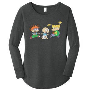 Rugrats Iconic Trio Angelica Tommy Chuckie Big Chest Logo Women's Perfect Tri Tunic Long Sleeve Shirt