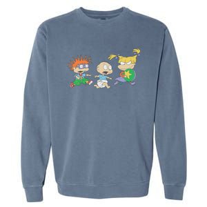 Rugrats Iconic Trio Angelica Tommy Chuckie Big Chest Logo Garment-Dyed Sweatshirt