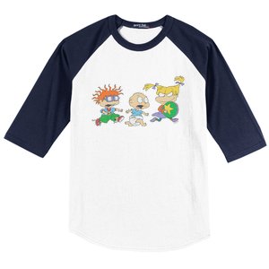 Rugrats Iconic Trio Angelica Tommy Chuckie Big Chest Logo Baseball Sleeve Shirt