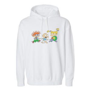 Rugrats Iconic Trio Angelica Tommy Chuckie Big Chest Logo Garment-Dyed Fleece Hoodie