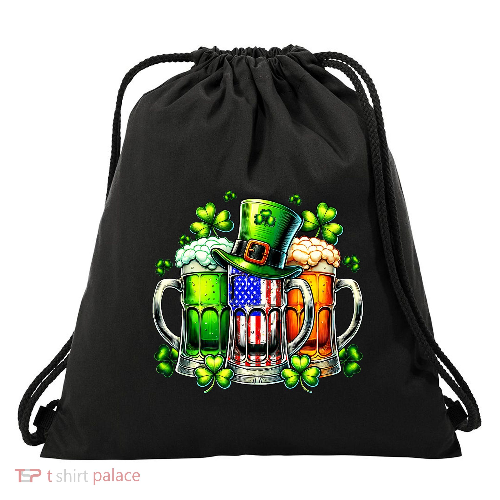 Retro Irish Usa Flag Ireland St PatrickS Day Drinking Party Drawstring Bag