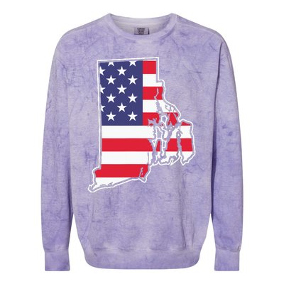 Rhode Island Usa Flag State Outline Patriotic American Colorblast Crewneck Sweatshirt