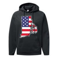 Rhode Island Usa Flag State Outline Patriotic American Performance Fleece Hoodie