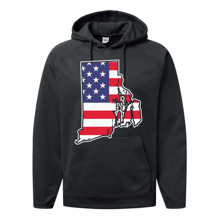 Rhode Island Usa Flag State Outline Patriotic American Performance Fleece Hoodie